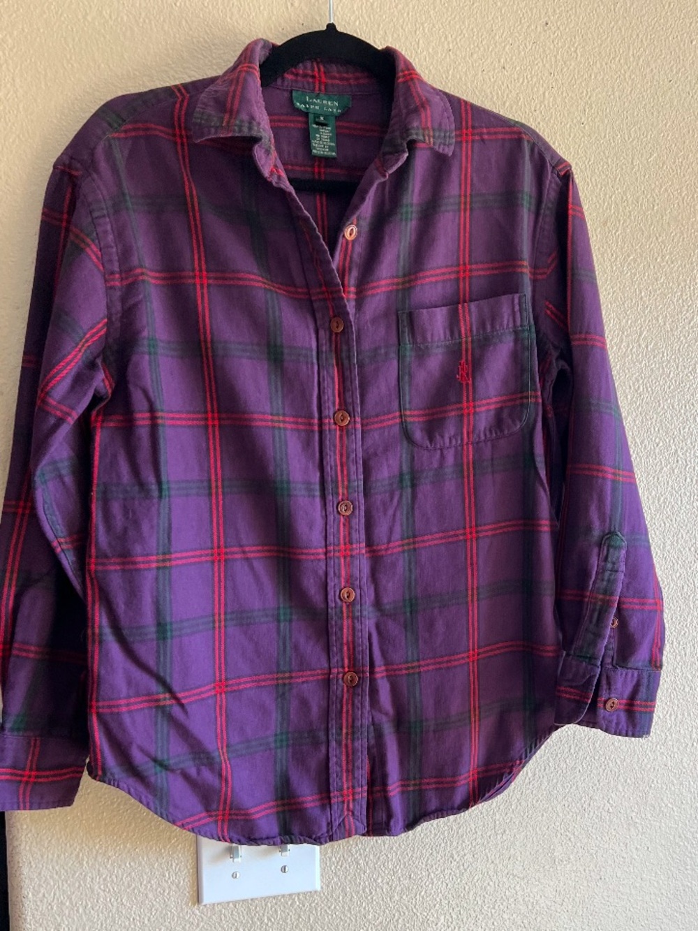 Lauren Ralph Lauren Purple and Red Plaid Button-Down Shirt timeless classic S
